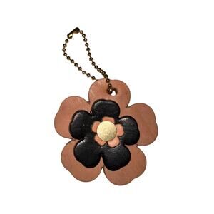 Repurposed Handmade Leather Floral Keychain Upcycled Designer Style Bag Charm